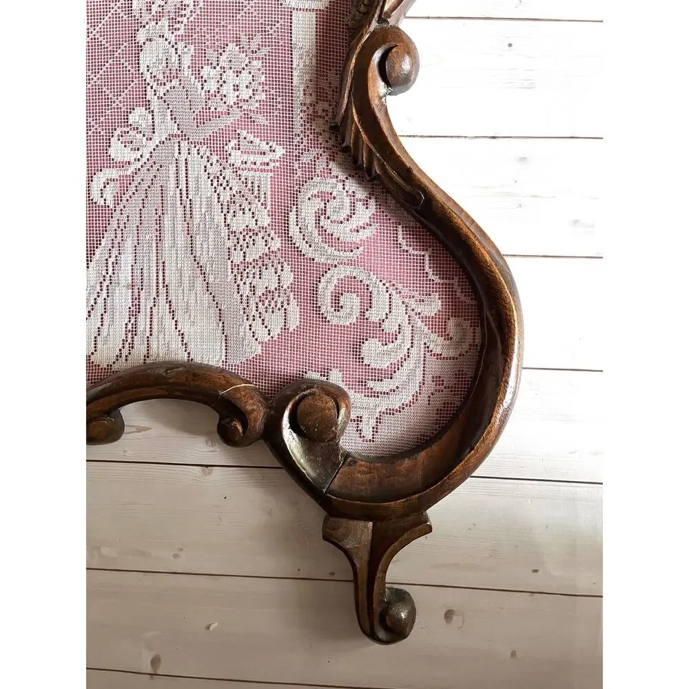 Vintage Dutch Lace Window Screen Ornate Carved Wood Frame Victorian Rococo